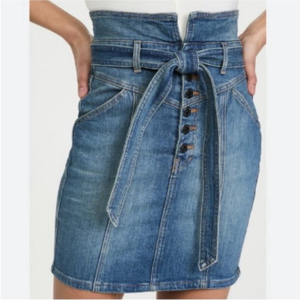 Veronica Beard Aliana Notch Waist Belted Stretch Cotton Skirt 8 Wash Keystone